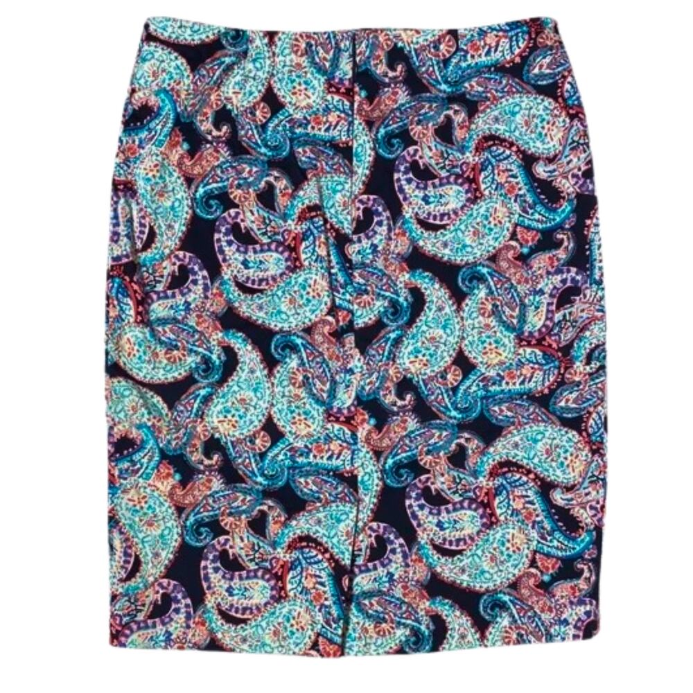 Talbot Sz 6 Petite Pencil Skirt Blue Black Paisley 6P